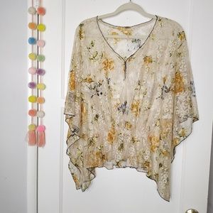 Free People Sheer Lace floral Dolman Batwing Top